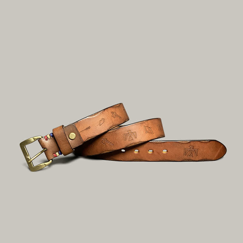 Casual Retro Laser Engraved Totem Pattern Leather Belt - Brown - 44 - image 23