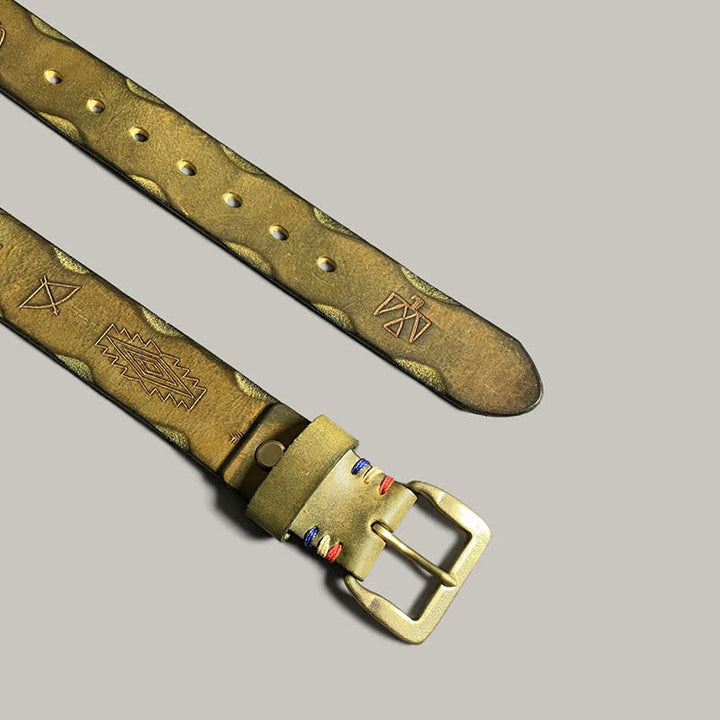 Casual Retro Laser Engraved Totem Pattern Leather Belt - image 14