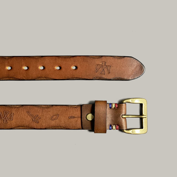 Casual Retro Laser Engraved Totem Pattern Leather Belt - image 24