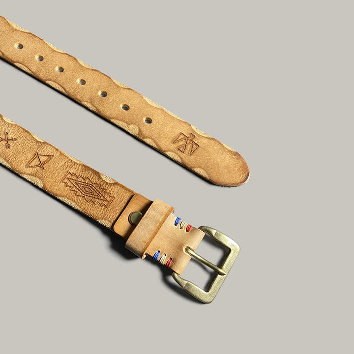 Casual Retro Laser Engraved Totem Pattern Leather Belt - image 3
