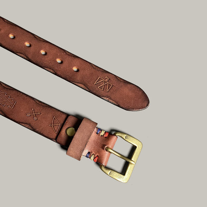 Casual Retro Laser Engraved Totem Pattern Leather Belt - image 30