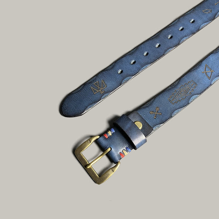 Casual Retro Laser Engraved Totem Pattern Leather Belt - image 19