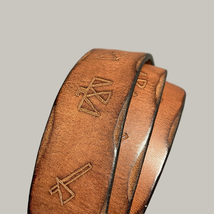 Casual Retro Laser Engraved Totem Pattern Leather Belt - image 28