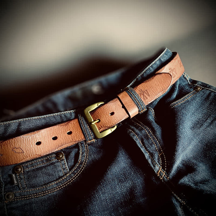 Casual Retro Laser Engraved Totem Pattern Leather Belt - image 1