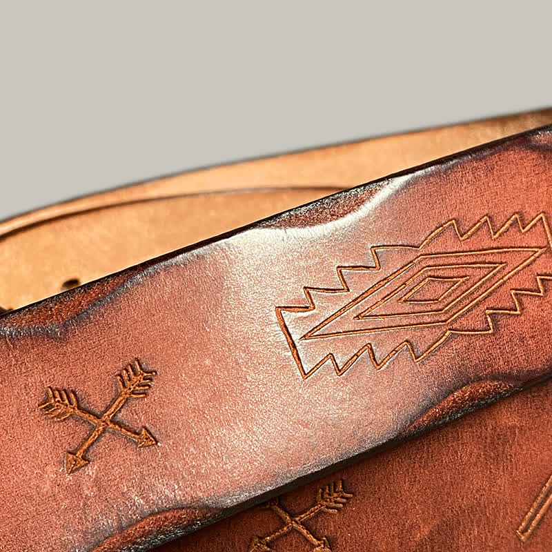Casual Retro Laser Engraved Totem Pattern Leather Belt - image 27