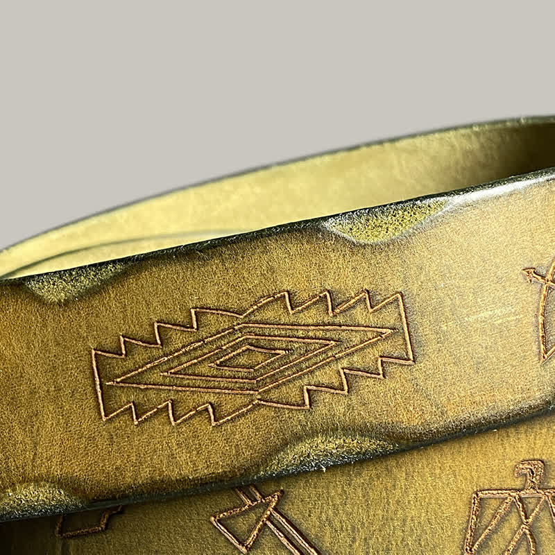 Casual Retro Laser Engraved Totem Pattern Leather Belt - image 17
