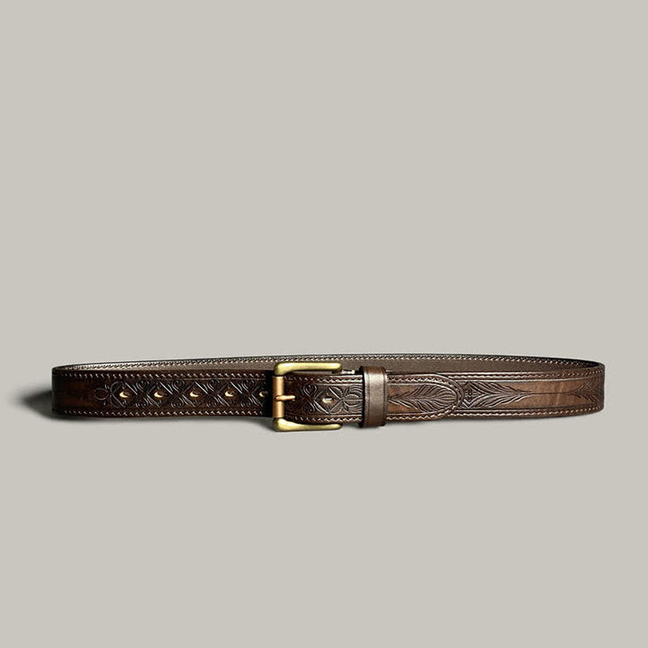 Classic Fasion Flower Printing Design Leather Belt - Coffee - 44 - image 2