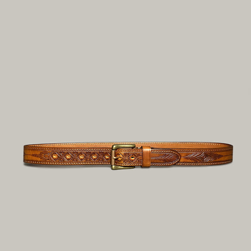 Classic Fasion Flower Printing Design Leather Belt - Orange - 44 - image 10