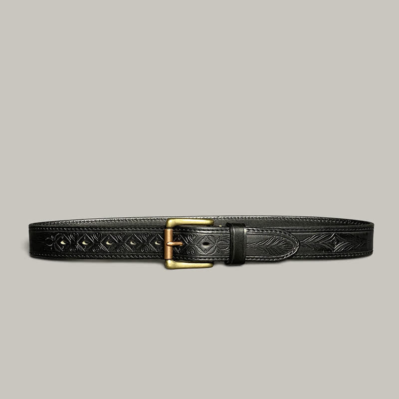 Classic Fasion Flower Printing Design Leather Belt - Black - 44 - image 14