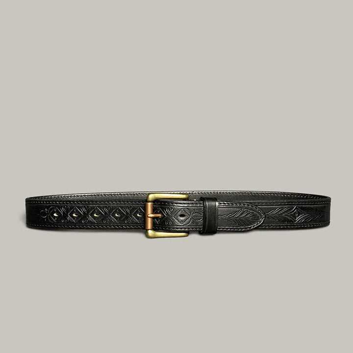 Classic Fasion Flower Printing Design Leather Belt - Black - 44 - image 14