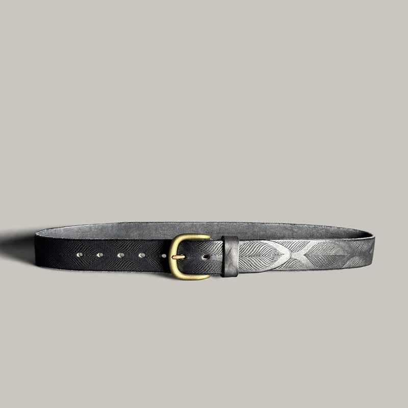 Personalized Distressed Plant Leaves Embossed Leather Belt - Black - 44 - image 11