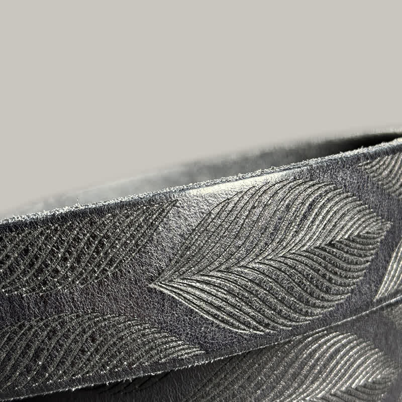 Personalized Distressed Plant Leaves Embossed Leather Belt - image 14