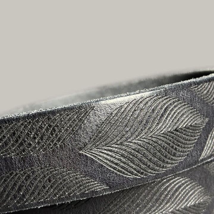 Personalized Distressed Plant Leaves Embossed Leather Belt - image 14