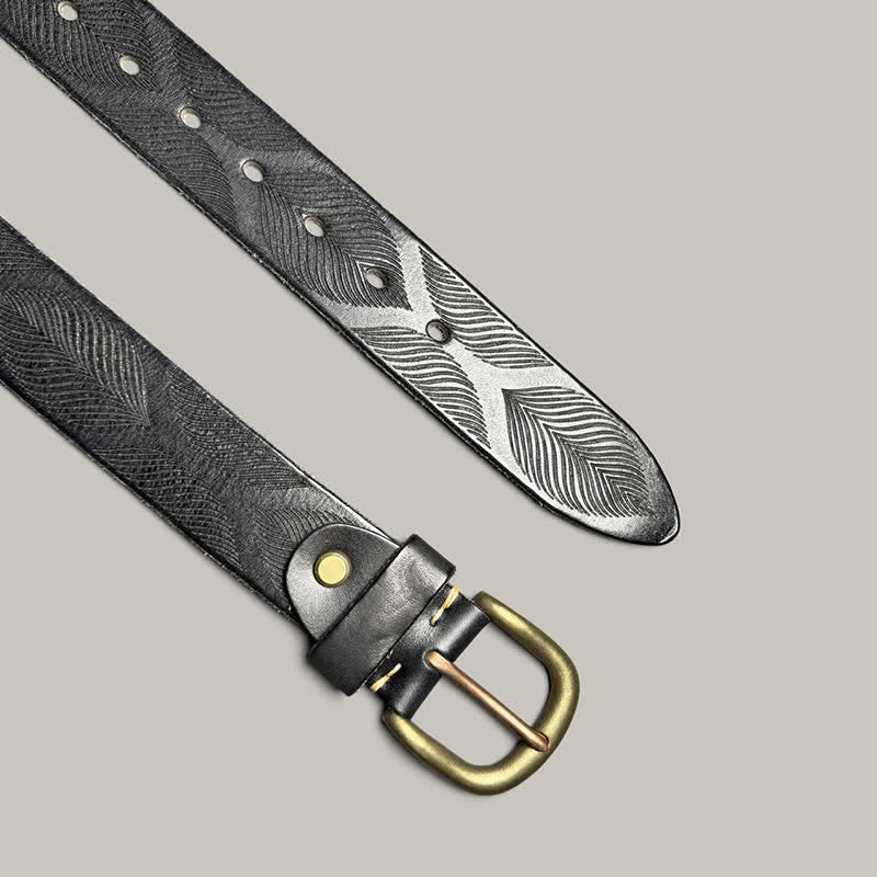 Personalized Distressed Plant Leaves Embossed Leather Belt - image 12