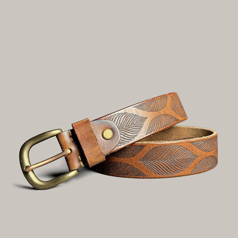 Personalized Distressed Plant Leaves Embossed Leather Belt - image 4