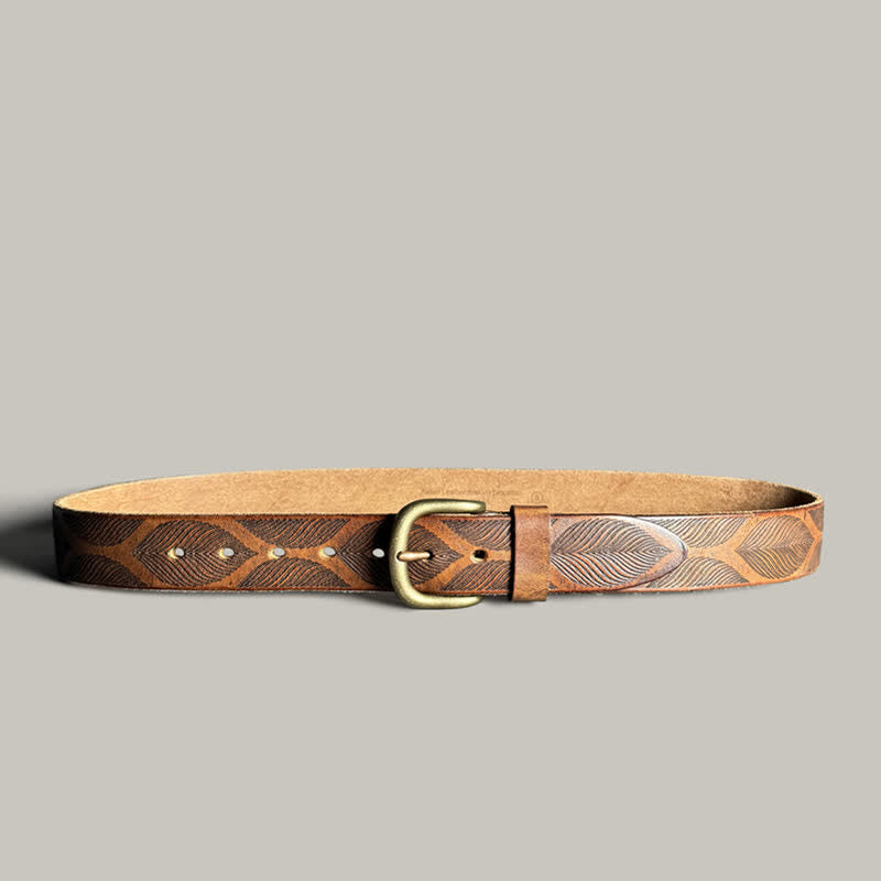 Personalized Distressed Plant Leaves Embossed Leather Belt - image 2
