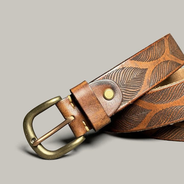 Personalized Distressed Plant Leaves Embossed Leather Belt - image 5