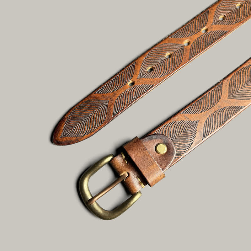 Personalized Distressed Plant Leaves Embossed Leather Belt - image 3