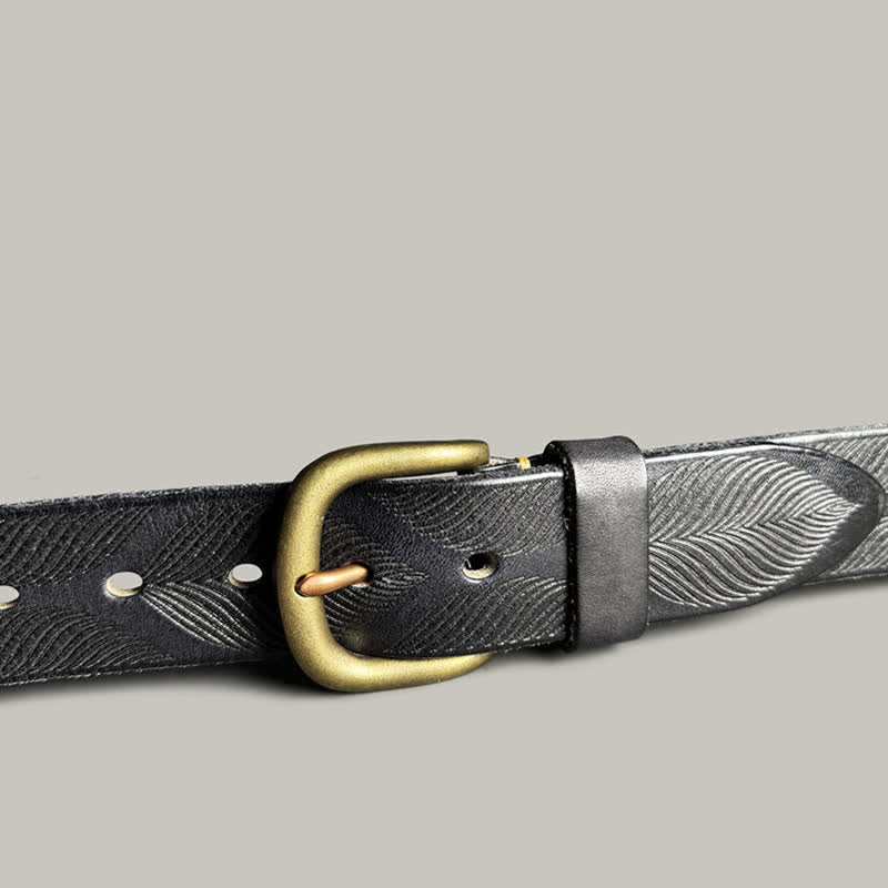 Personalized Distressed Plant Leaves Embossed Leather Belt - image 13