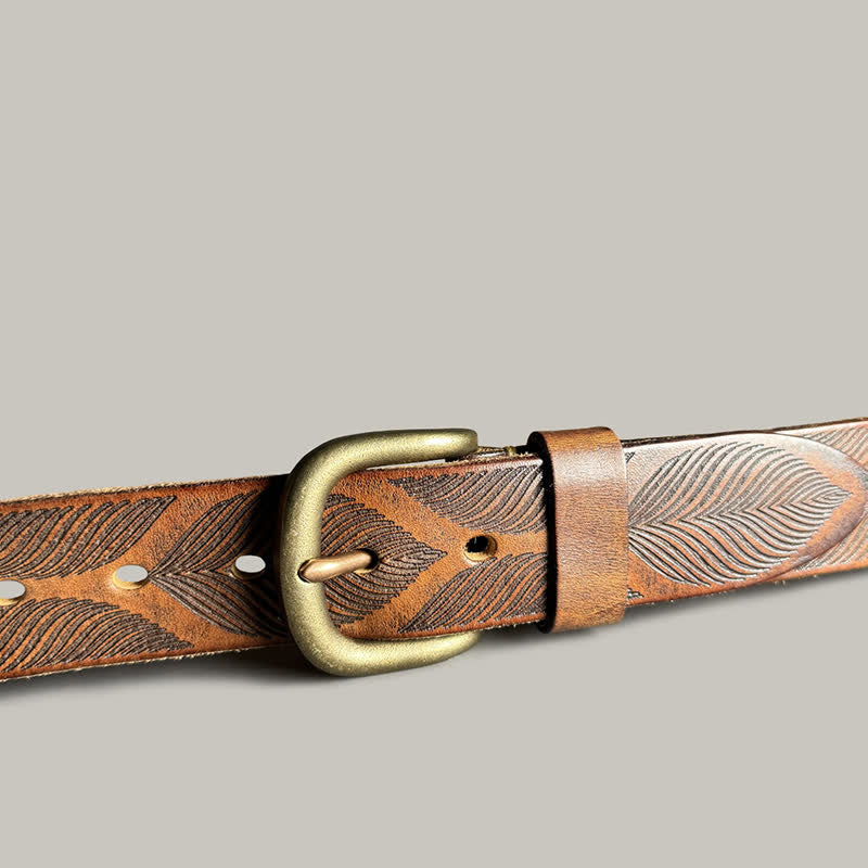 Personalized Distressed Plant Leaves Embossed Leather Belt - image 6