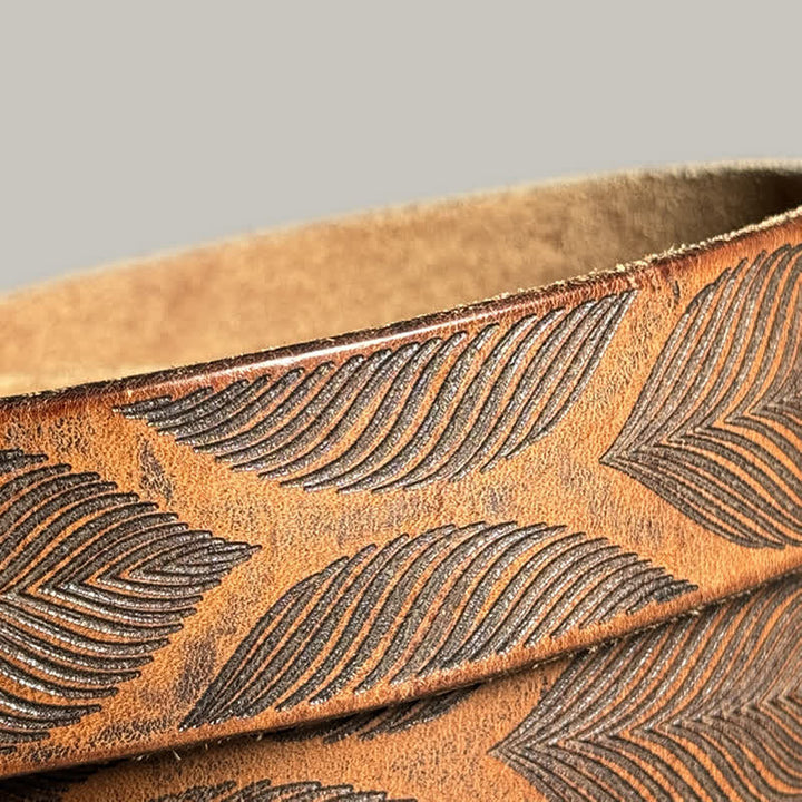 Personalized Distressed Plant Leaves Embossed Leather Belt - image 9