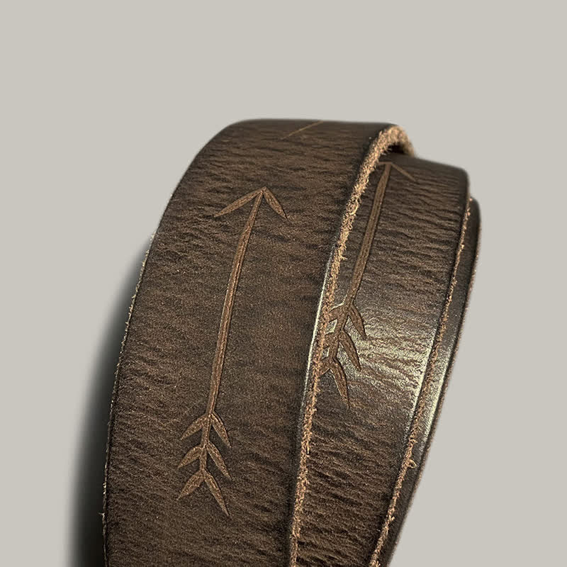 Retro Embossed Sun Pattern Silver Buckle Leather Belt - image 17