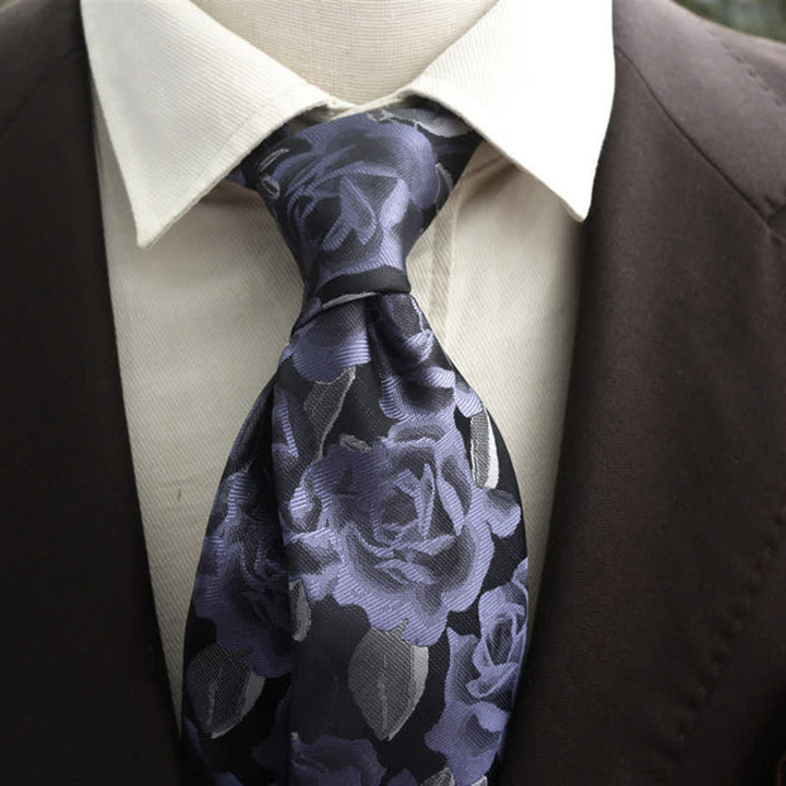 Men's Casual Personality Large Rose Floral Necktie - Blue - image 3