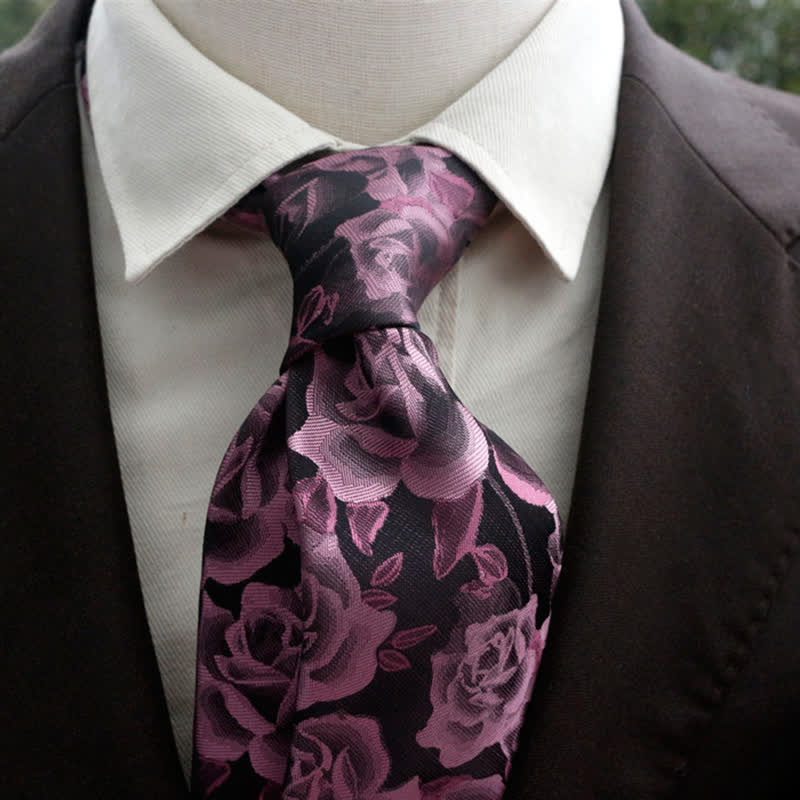 Men's Casual Personality Large Rose Floral Necktie - Pink - image 0