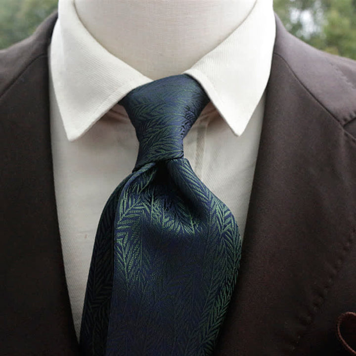Men's Daily Slim Leaves Classic Floral Necktie - Dark Green - image 0