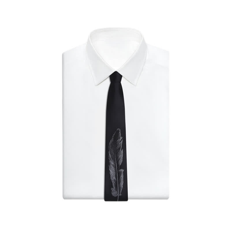 Men's Black & Gray Angel Feather Pattern Necktie - image 5