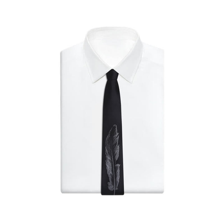 Men's Black & Gray Angel Feather Pattern Necktie - image 5