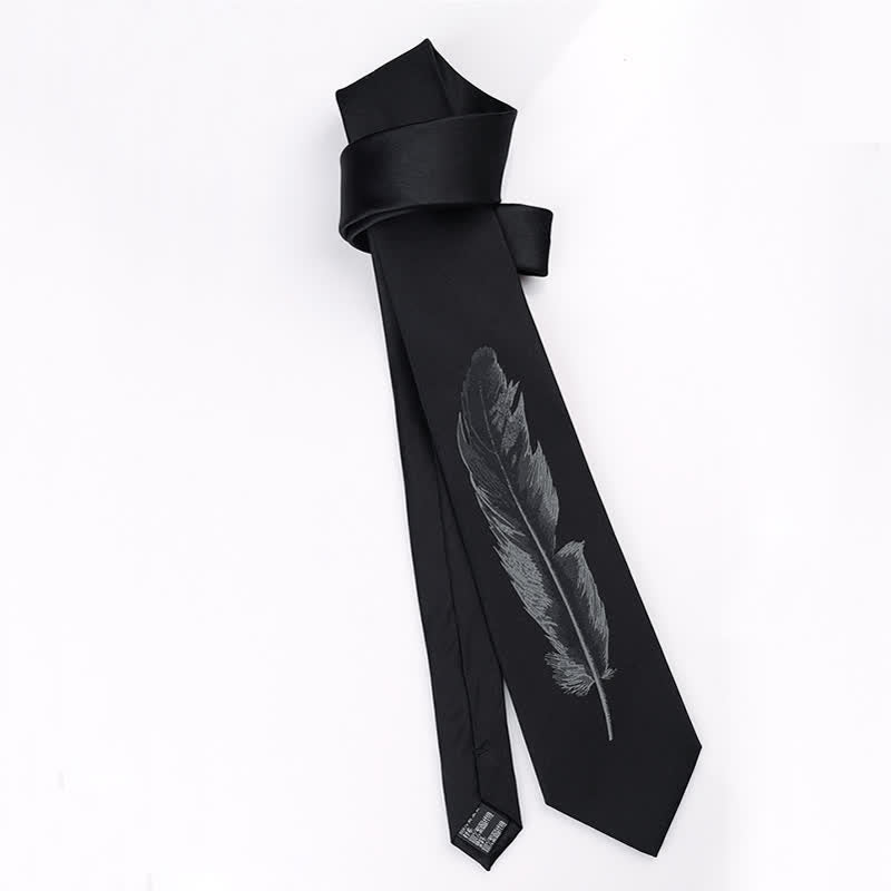 Men's Black & Gray Angel Feather Pattern Necktie - image 6