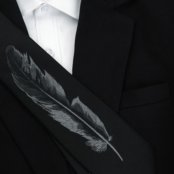 Men's Black & Gray Angel Feather Pattern Necktie - image 3