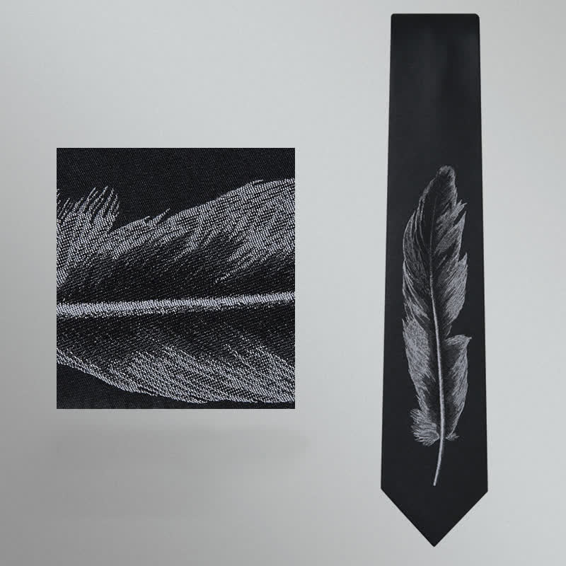 Men's Black & Gray Angel Feather Pattern Necktie - image 4