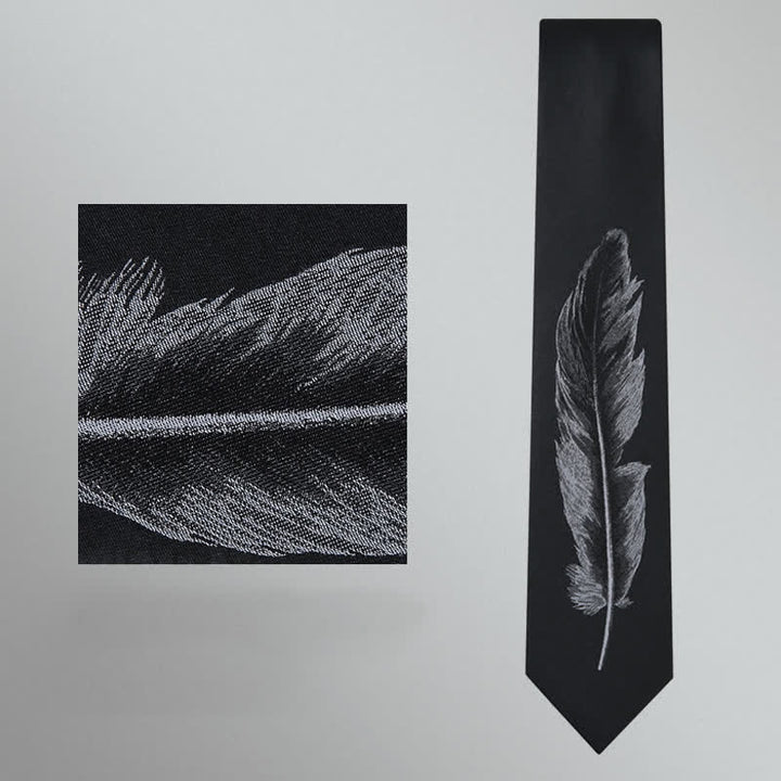 Men's Black & Gray Angel Feather Pattern Necktie - image 4