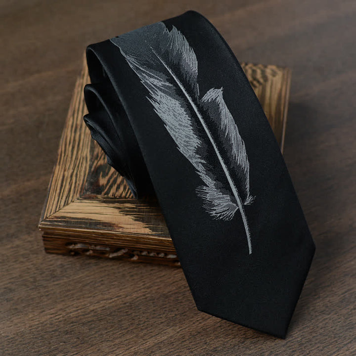 Men's Black & Gray Angel Feather Pattern Necktie - image 1
