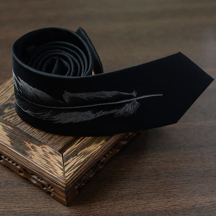 Men's Black & Gray Angel Feather Pattern Necktie - image 2