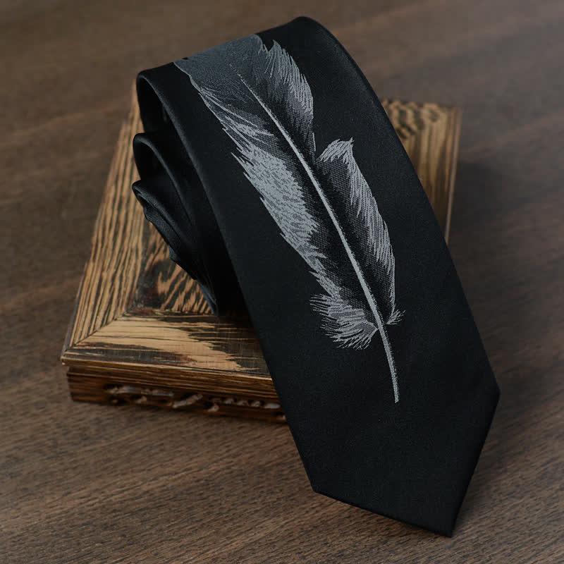 Men's Black & Gray Angel Feather Pattern Necktie - image 1