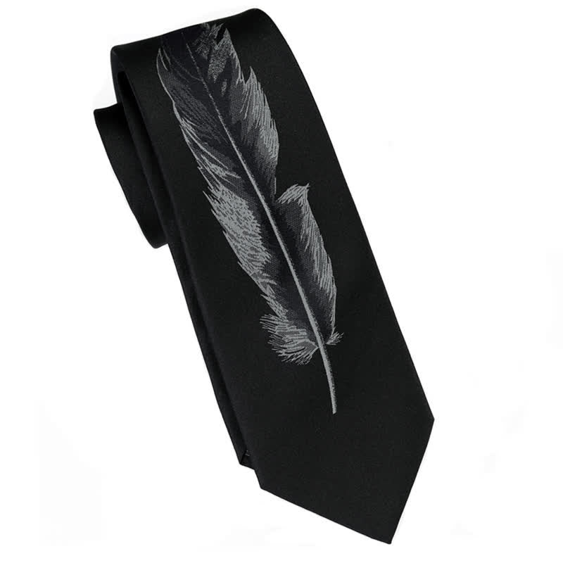 Men's Black & Gray Angel Feather Pattern Necktie - Black - image 0