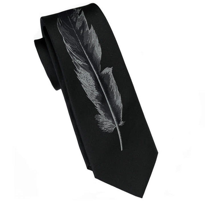 Men's Black & Gray Angel Feather Pattern Necktie - Black - image 0