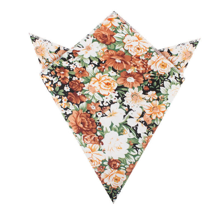 Muted Orange Floral Cotton Pocket Square - Orange - image 0