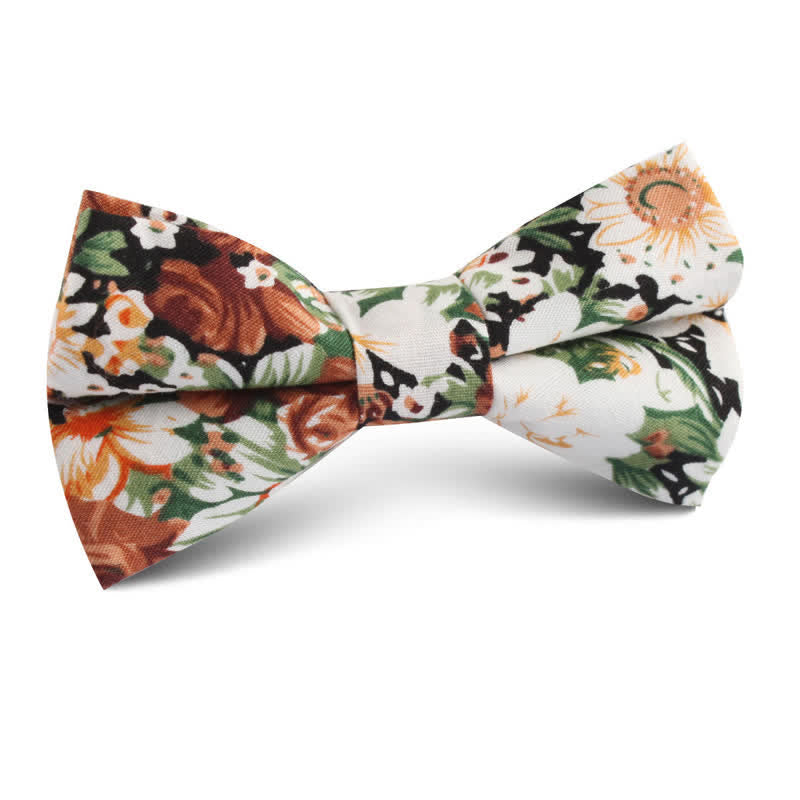 Men's Elegant Orange Floral Leaves Bow Tie - Orange - image 0