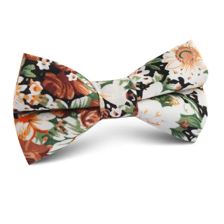 Men's Elegant Orange Floral Leaves Bow Tie - Orange - image 0