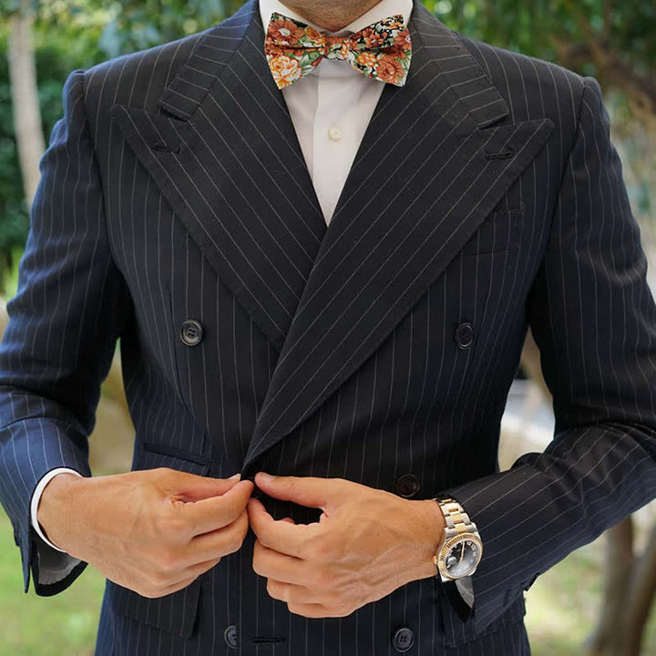 Men's Elegant Orange Floral Leaves Bow Tie - image 1