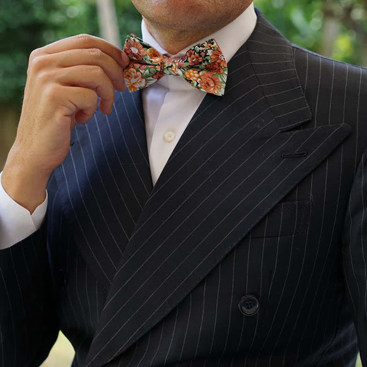 Men's Elegant Orange Floral Leaves Bow Tie - image 2