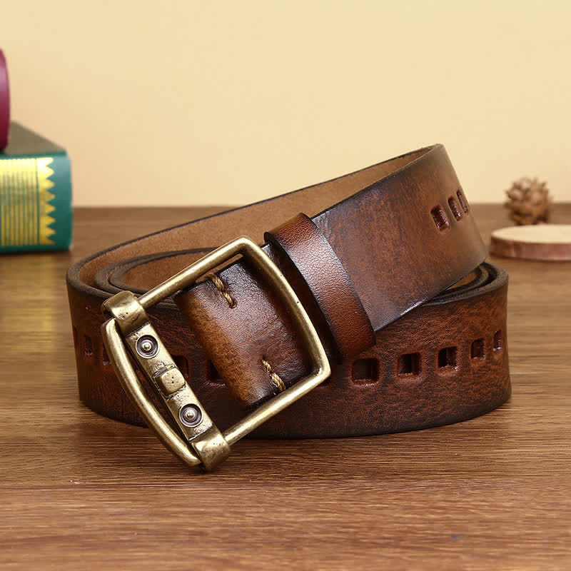 Unique Solid Brass Pin Buckle Leather Belt - image 1