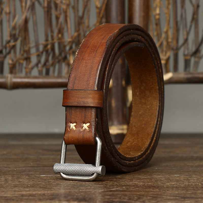Retro Distressed Adjustable Smooth Buckle Leather Belt - image 9