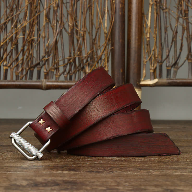 Retro Distressed Adjustable Smooth Buckle Leather Belt - image 13