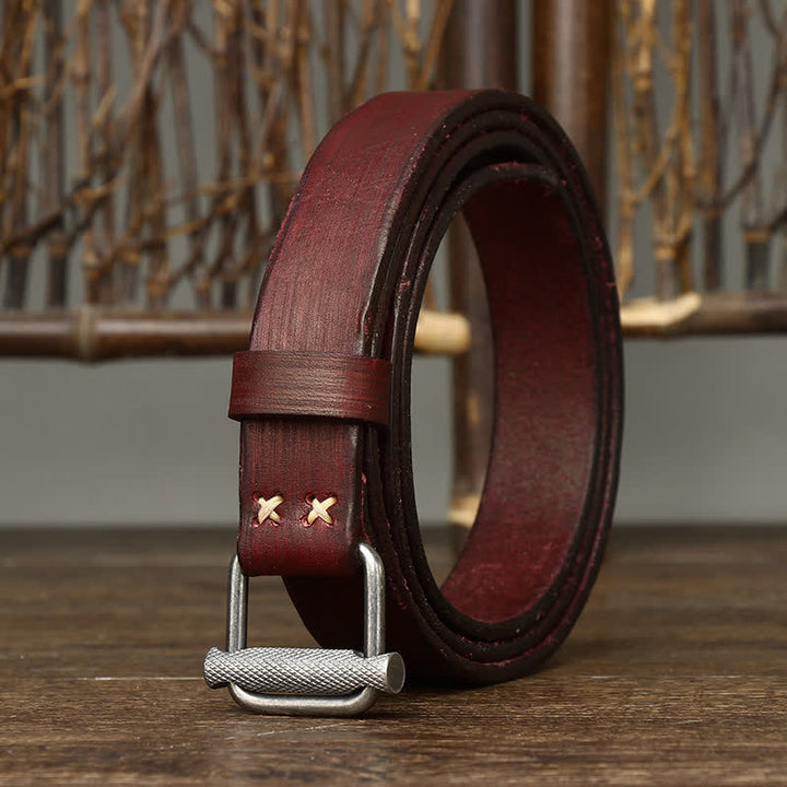 Retro Distressed Adjustable Smooth Buckle Leather Belt - image 12