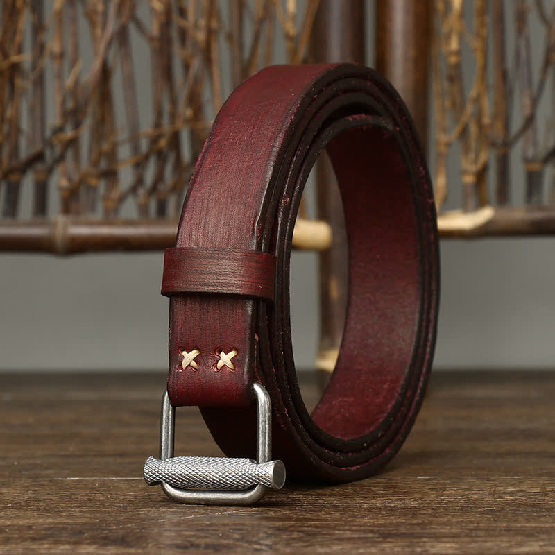 Retro Distressed Adjustable Smooth Buckle Leather Belt - image 12